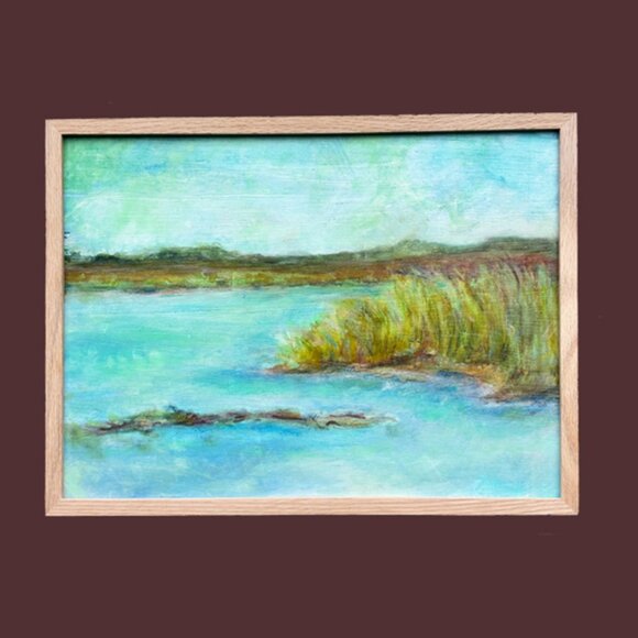 Georgia Salt Marsh Painting Wall Art | Low Country Landscape | Oysters | Creek - Picture 1 of 2